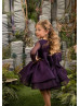 Gold Lace Purple Tulle Knee Length Flower Girl Dress